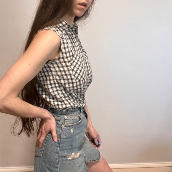 Vintage Plaid Sleeveless Button Down Shirt - Picture 3 of 5